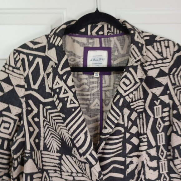 I Love H81 Blazer Large 100% Linen Womens Black & White Tribal Print Jacket - Picture 5 of 10